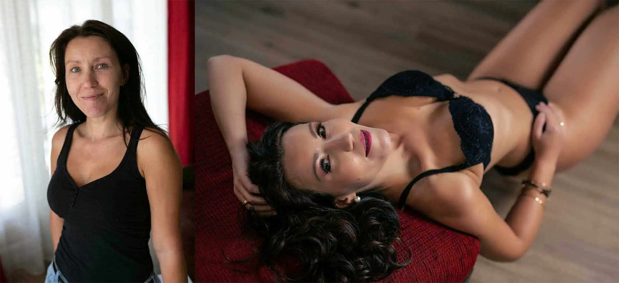 Cécile avant et après sa séance boudoir
